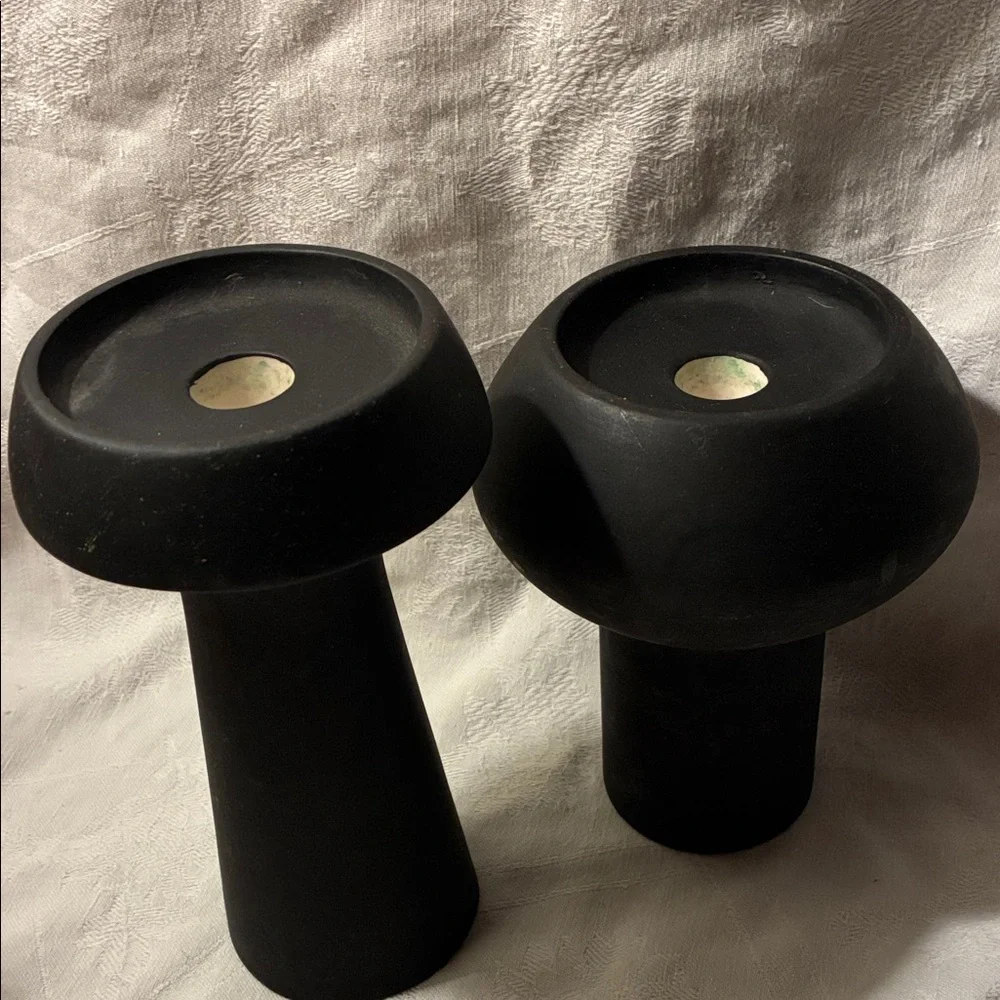 Stoneware Pillar & Taper Candle Holders, Black, Set of 2 Elegant Black Holders